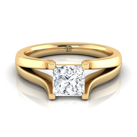 Modern Wide Split Shank Solitaire Princess, in 18K Yellow Gold | RockHer