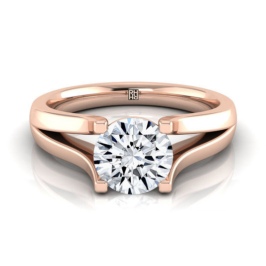 Round Brilliant, Modern Wide Split Shank Solitaire, in 14K Rose Gold, prong setting | RockHer