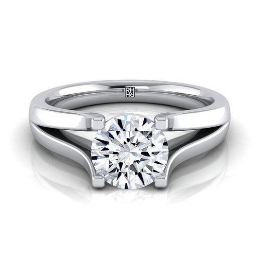 Platinum Round Brilliant Modern Split Shank Solitaire Engagement Ring