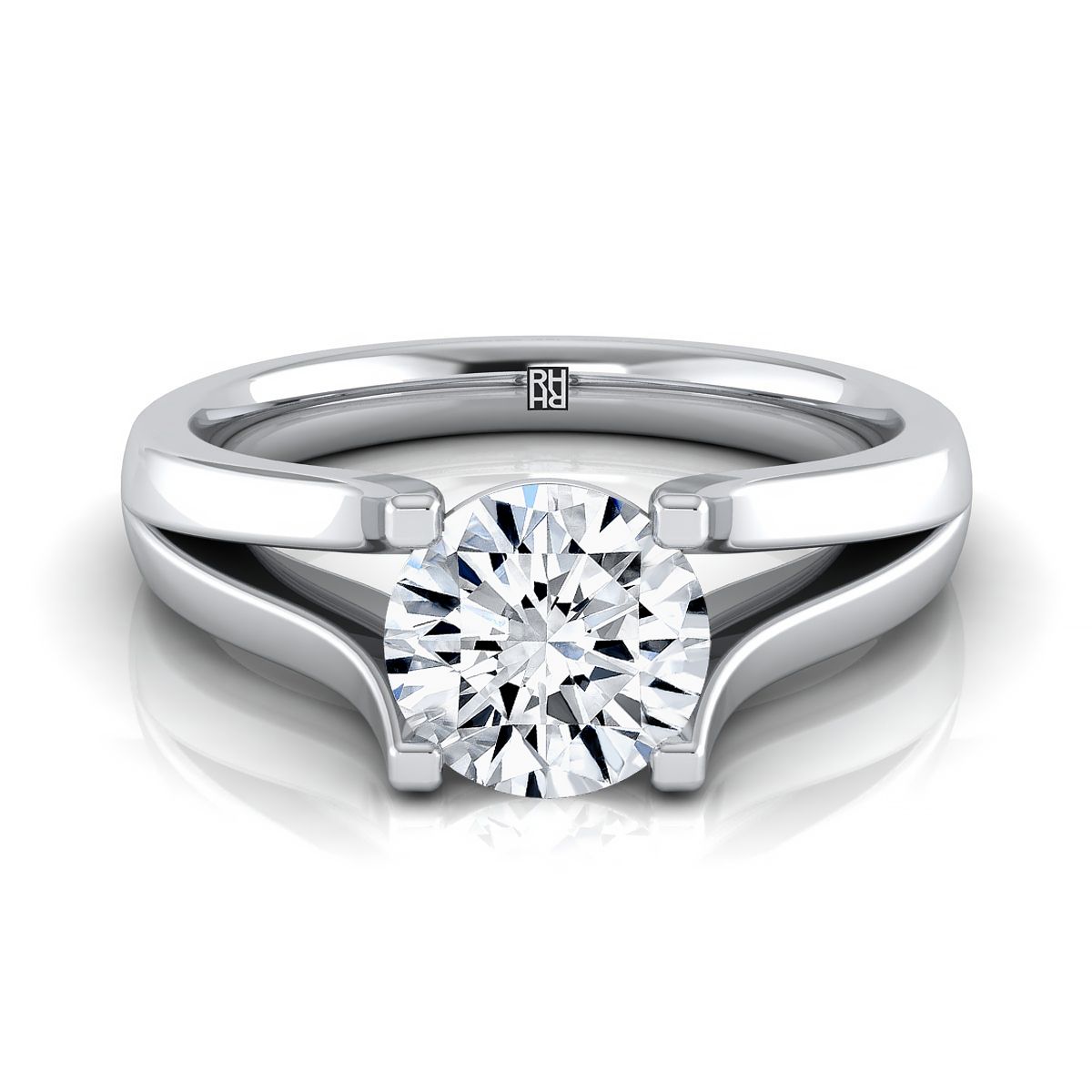 Round Brilliant, Modern Wide Split Shank Solitaire, in Platinum | RockHer