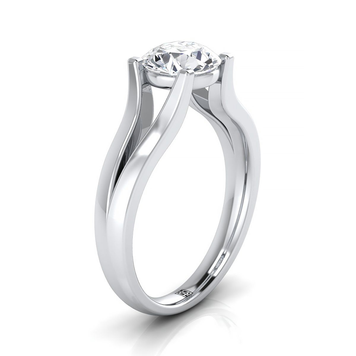 14K White Gold Round Brilliant Modern Split Shank Solitaire Engagement Ring
