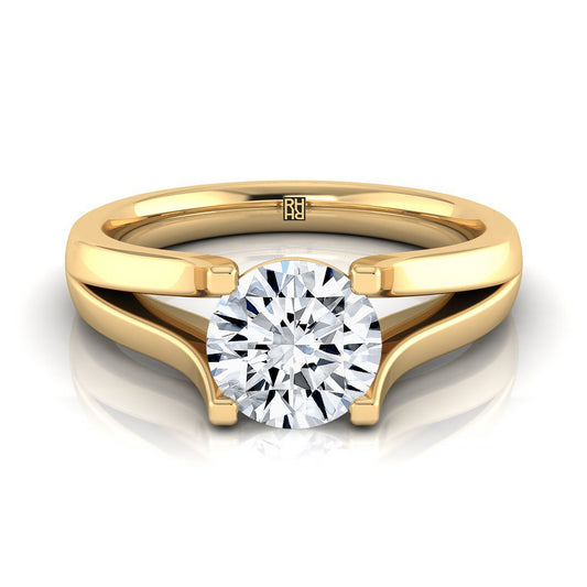 Round Brilliant, Modern Wide Split Shank Solitaire, in 18K Yellow Gold | RockHer