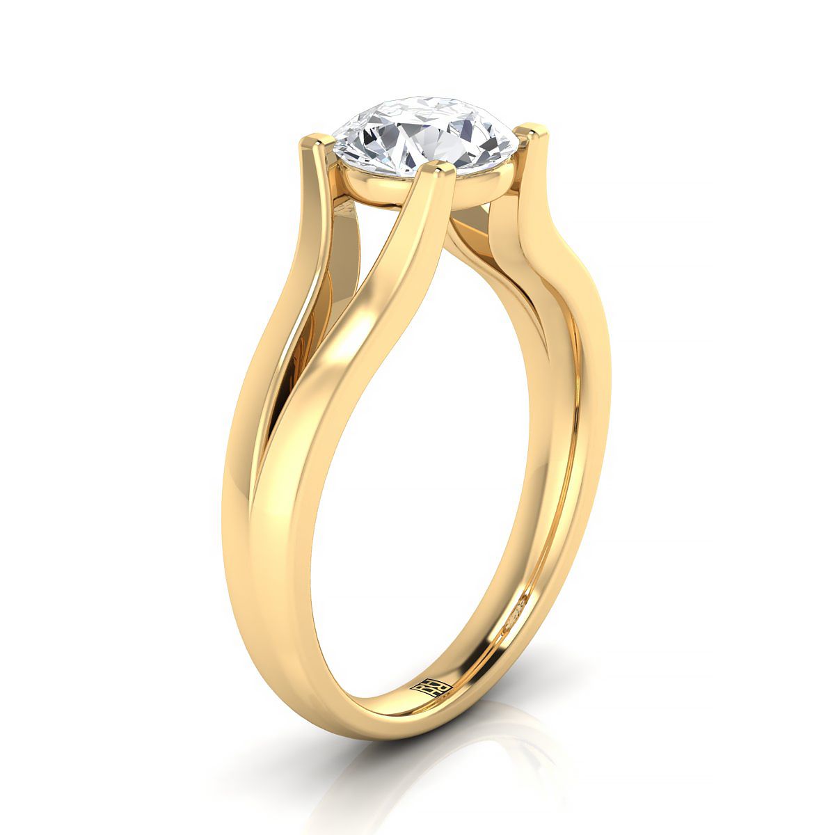 18K Yellow Gold Round Brilliant Modern Split Shank Solitaire Engagement Ring