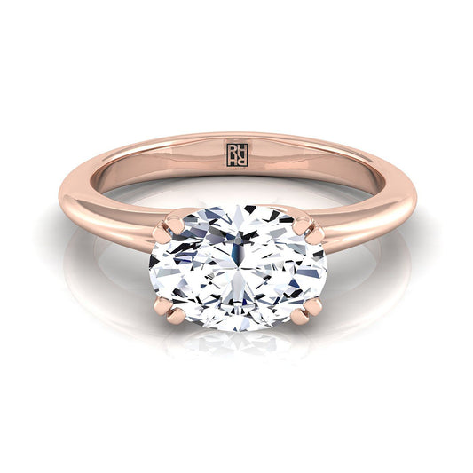East-West Eight Claw Comfort Fit Solitaire Oval, in 14K Rose Gold, pave setting | RockHer