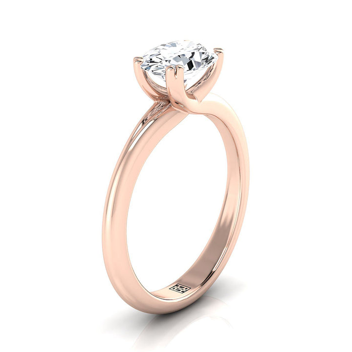 East-West Eight Claw Comfort Fit Solitaire Oval, in 14K Rose Gold, pave setting – side profile | RockHer