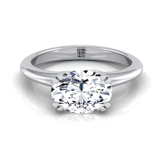 East-West Eight Claw Comfort Fit Solitaire Oval, in 18K White Gold | RockHer