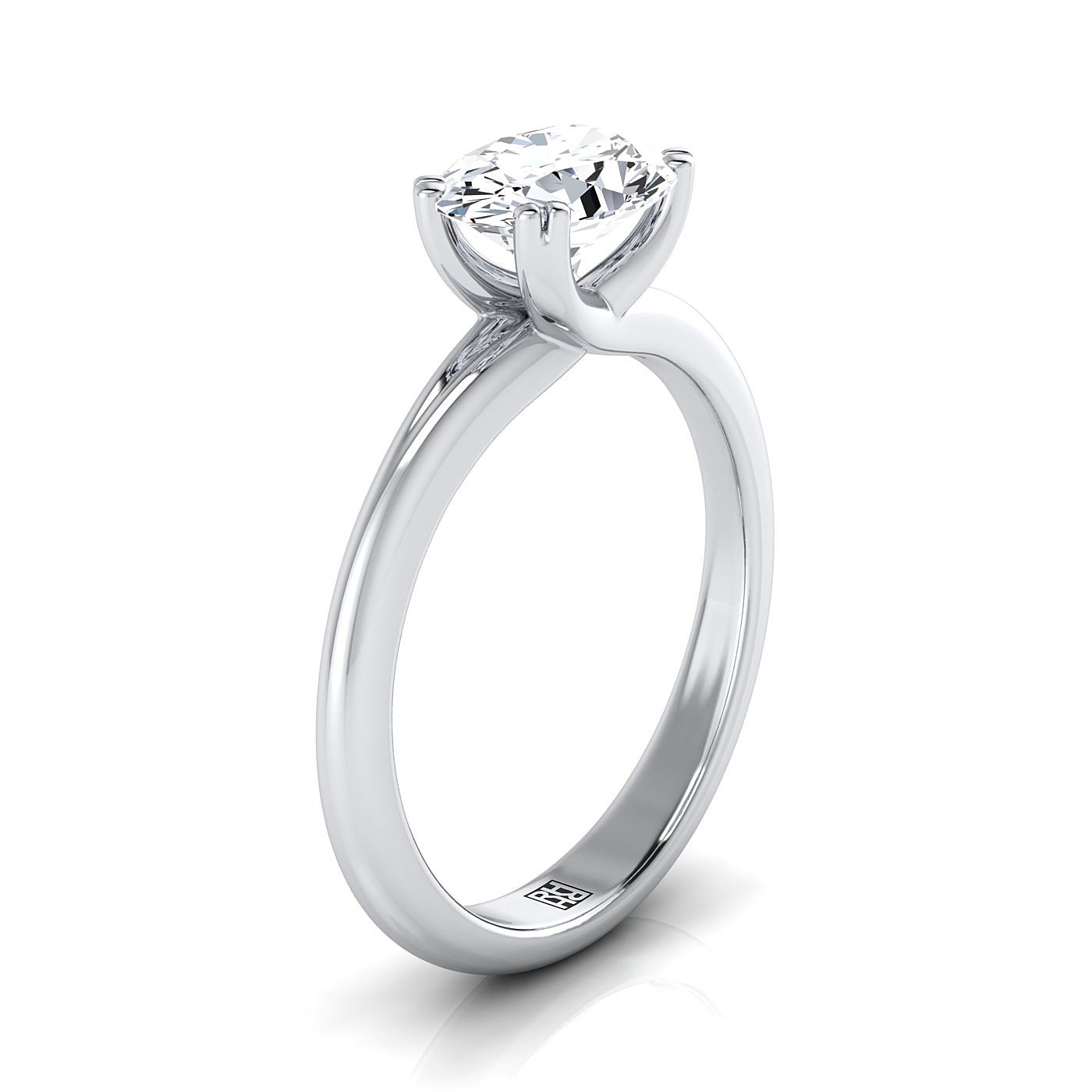 East-West Eight Claw Comfort Fit Solitaire Oval, in Platinum – side profile | RockHer