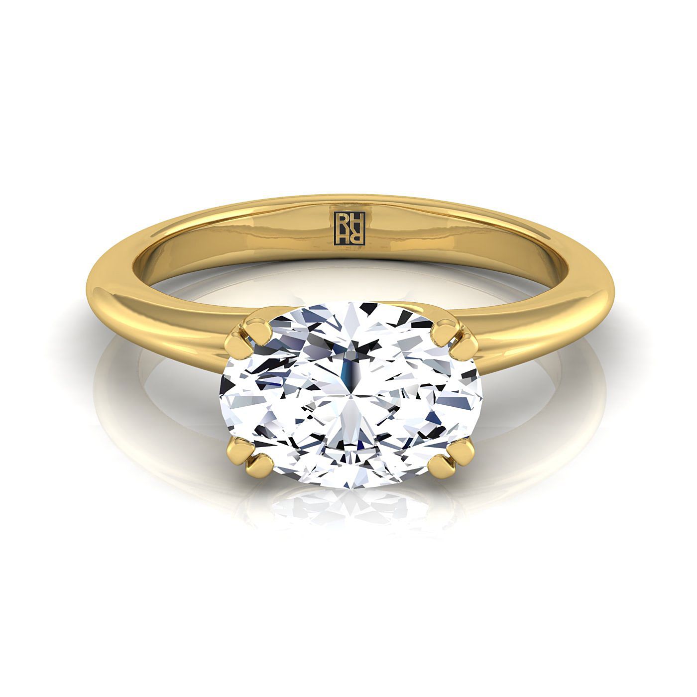 East-West Eight Claw Comfort Fit Solitaire Oval, in 18K Yellow Gold | RockHer
