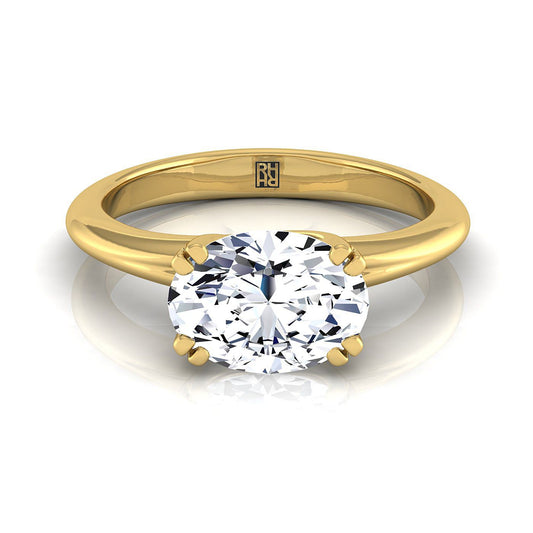 East-West Eight Claw Comfort Fit Solitaire Oval, in 18K Yellow Gold | RockHer