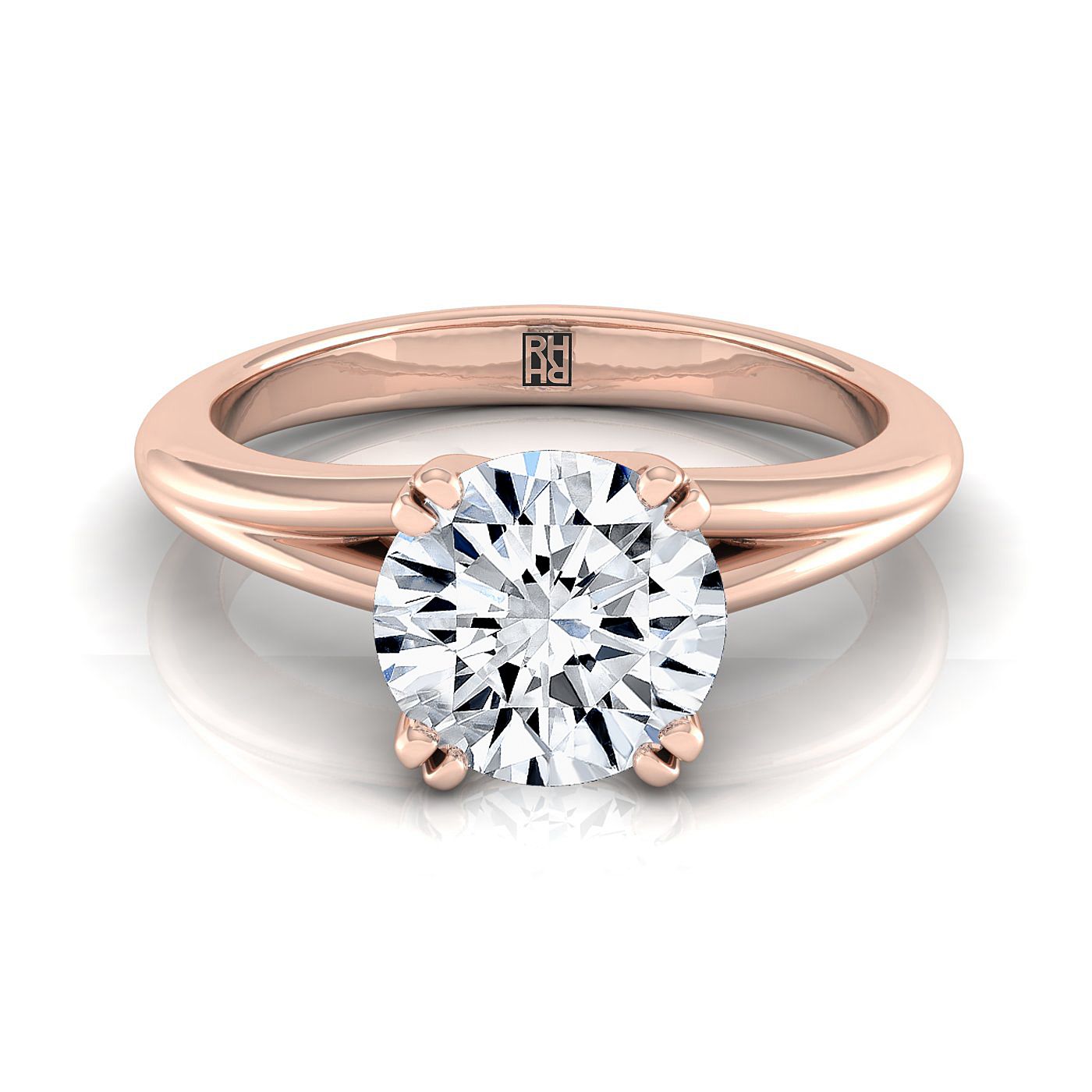 Round Brilliant, East-West Eight Claw Comfort Fit Solitaire, in 14K Rose Gold, pave setting | RockHer