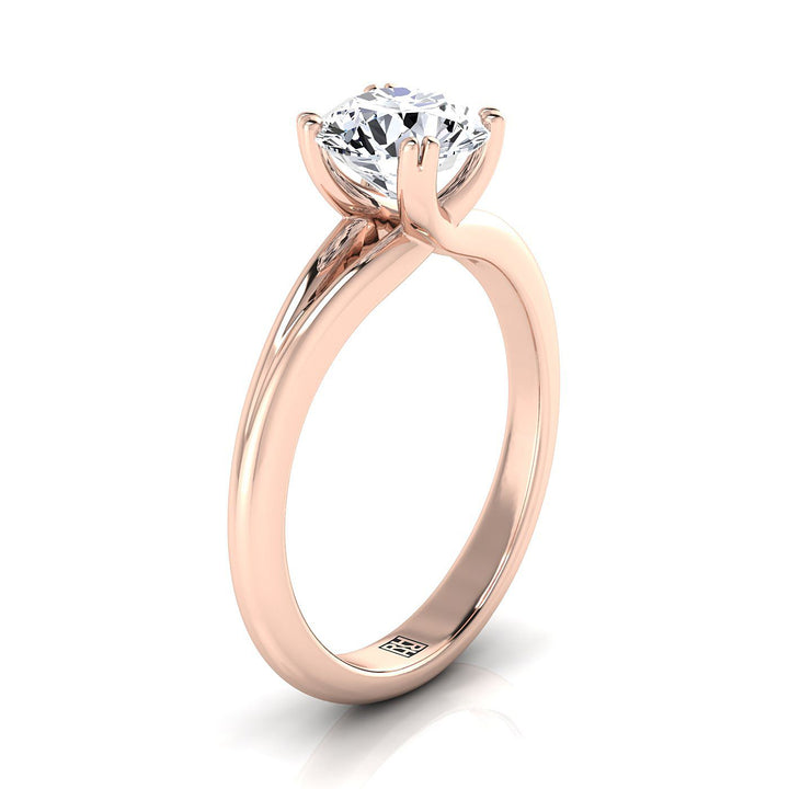 Round Brilliant, East-West Eight Claw Comfort Fit Solitaire, in 14K Rose Gold, pave setting – side profile | RockHer