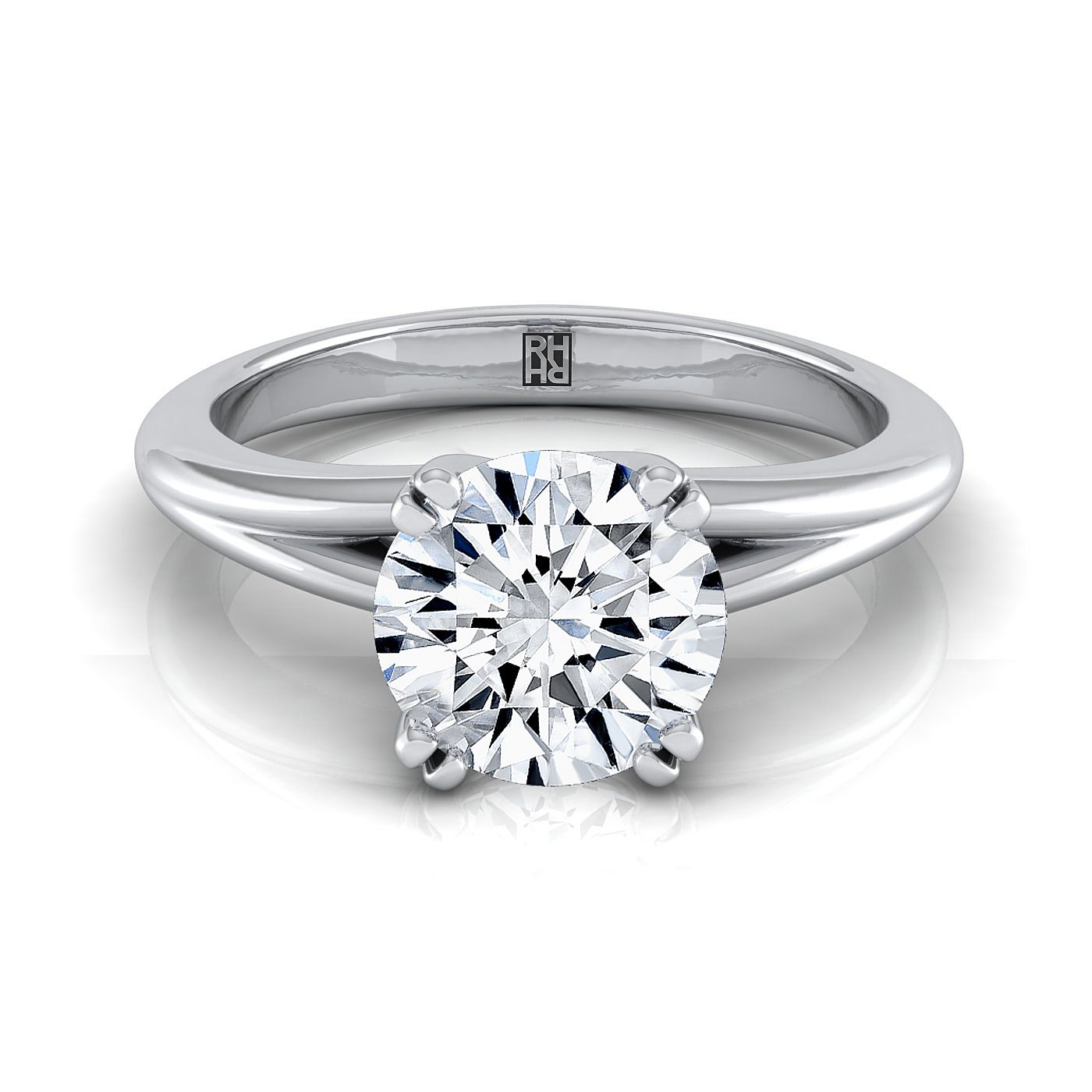 18K White Gold Round Brilliant East West Eight Claw Comfort Fit Solitaire Engagement Ring