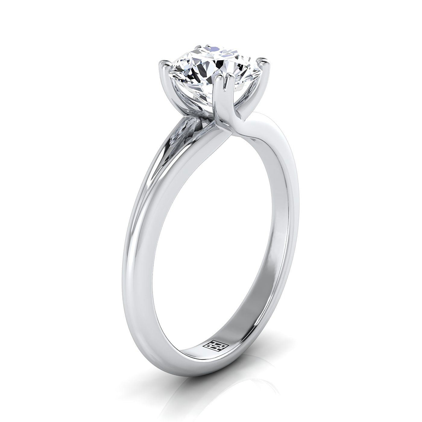 Round Brilliant, East-West Eight Claw Comfort Fit Solitaire, in 18K White Gold – side profile | RockHer
