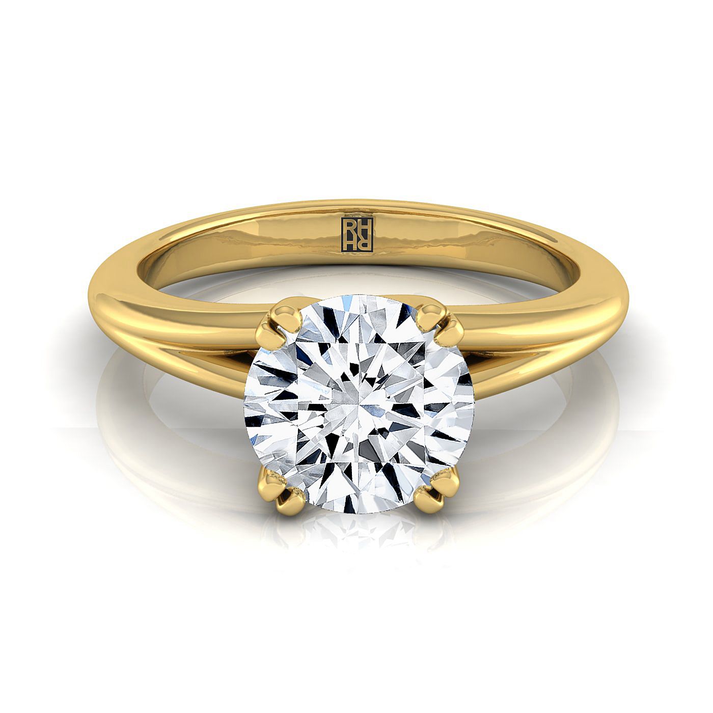 Round Brilliant, East-West Eight Claw Comfort Fit Solitaire, in 18K Yellow Gold | RockHer