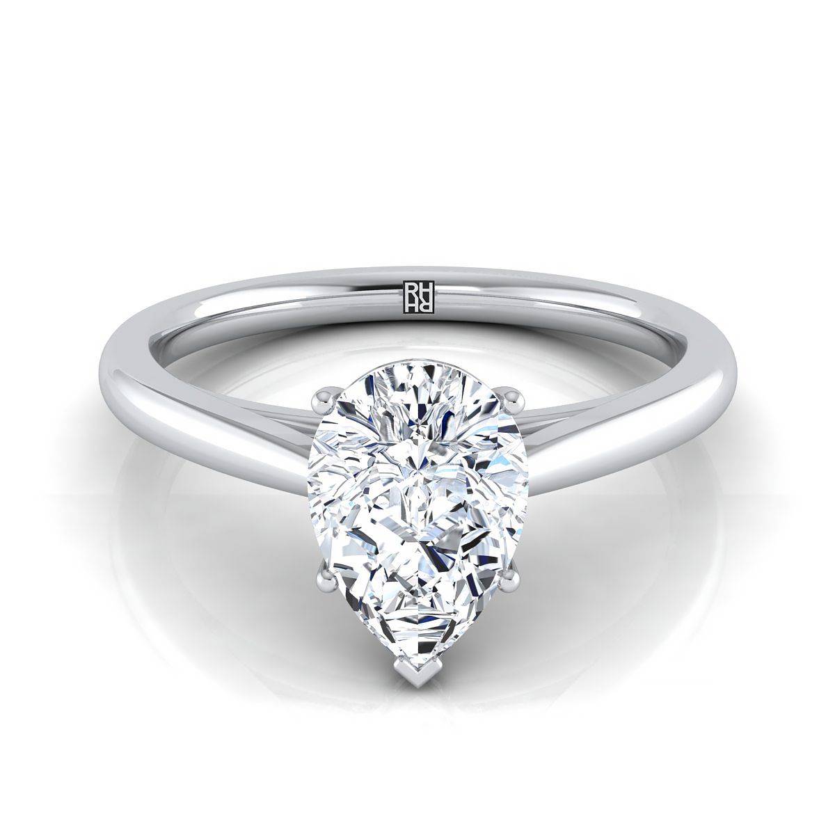 Comfort Fit Secret Stone Solitaire Pear Shape, in 18K White Gold – view 8 | RockHer