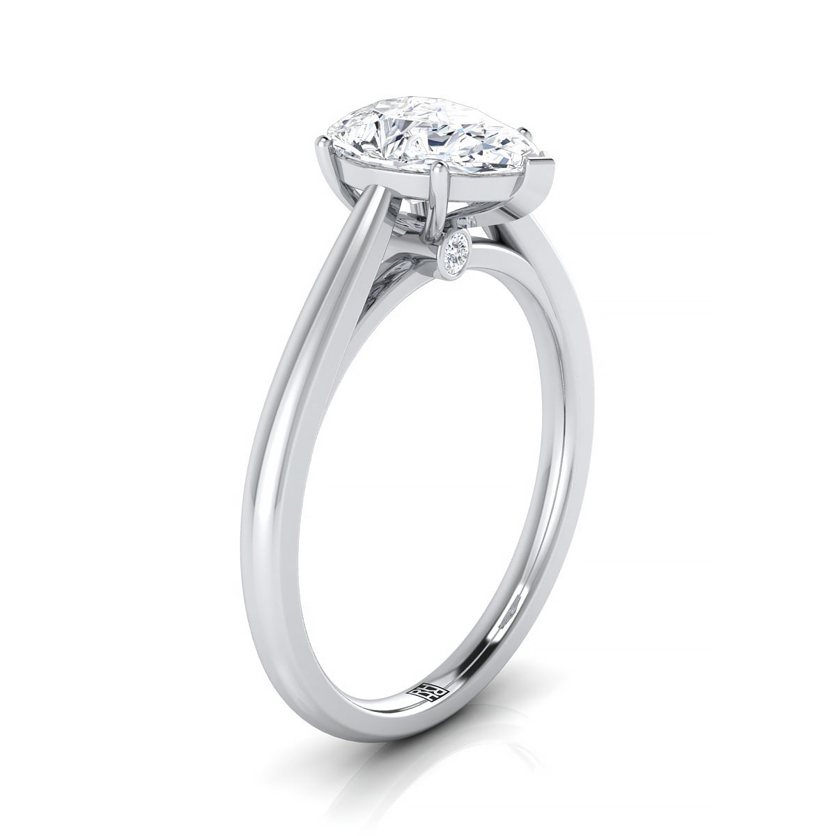 Comfort Fit Secret Stone Solitaire Pear Shape, in 18K White Gold – view 9 | RockHer