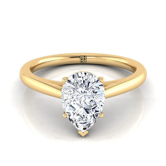Comfort Fit Secret Stone Solitaire Pear Shape, in 18K Yellow Gold | RockHer