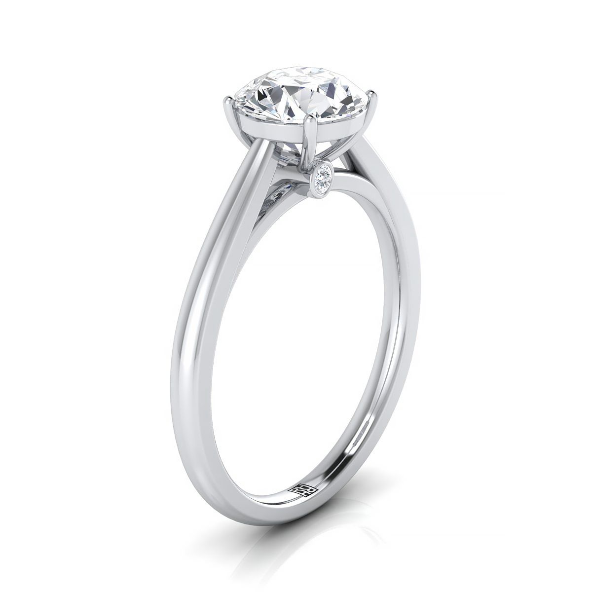 Round Brilliant, Comfort Fit Secret Stone Solitaire, in Platinum – side profile | RockHer