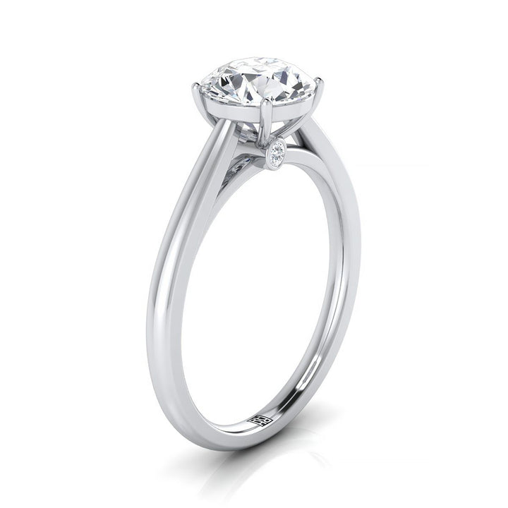 Round Brilliant, Comfort Fit Secret Stone Solitaire, in 18K White Gold – side profile | RockHer