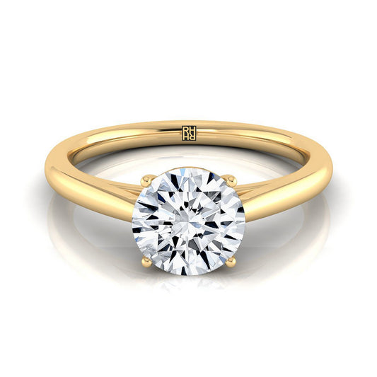 18K Yellow Gold Round Brilliant Rounded Comfort Fit Secret Stone Solitaire Engagement Ring