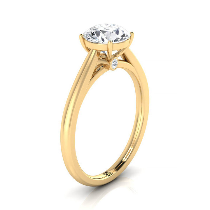 14K Yellow Gold Round Brilliant Rounded Comfort Fit Secret Stone Solitaire Engagement Ring
