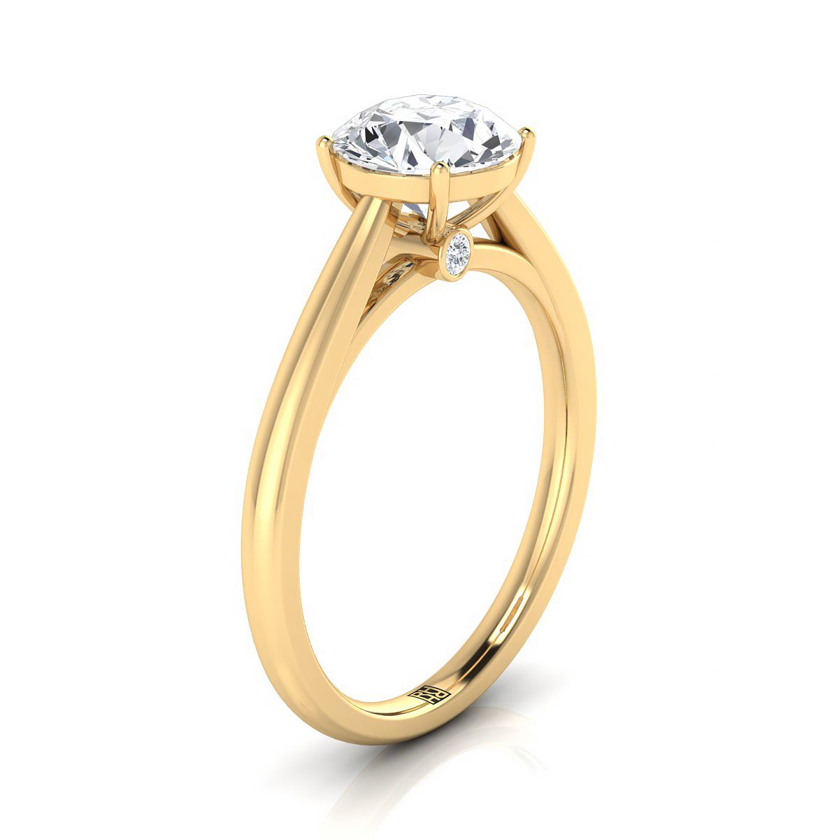 14K Yellow Gold Round Brilliant Rounded Comfort Fit Secret Stone Solitaire Engagement Ring