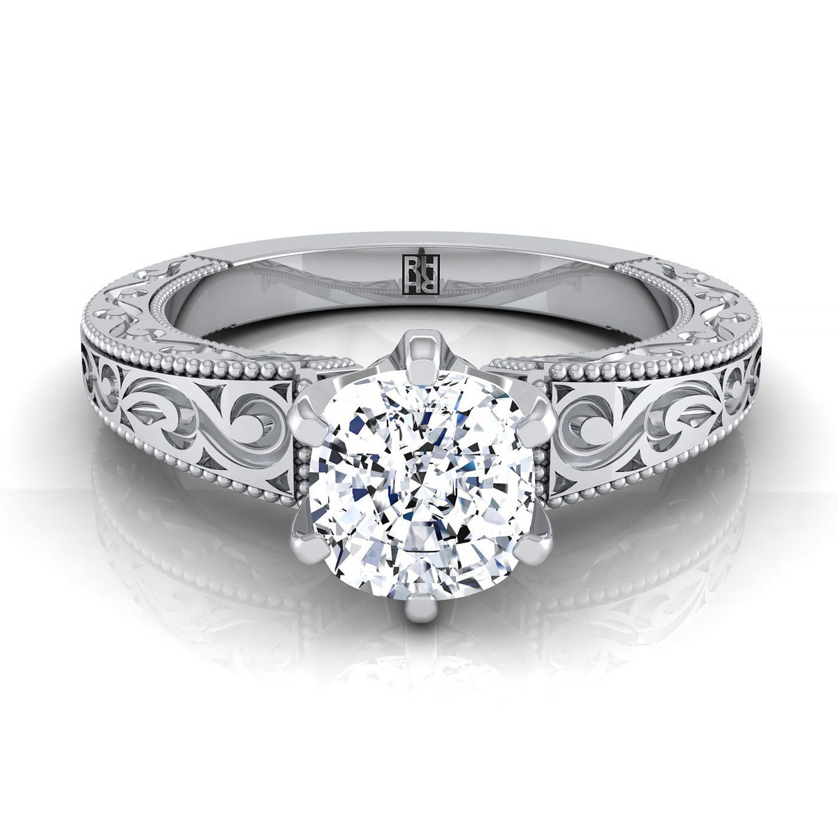ตัวเรือนแหวนหมั้น Virginia ทรงคุชชั่น ทองคำขาว 18K จาก RockHer