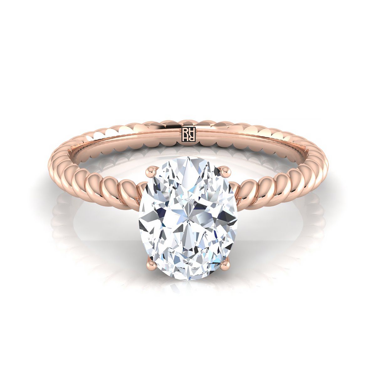 Twisted Rope Surprise Stone Solitaire Oval, in 14K Rose Gold, prong setting | RockHer