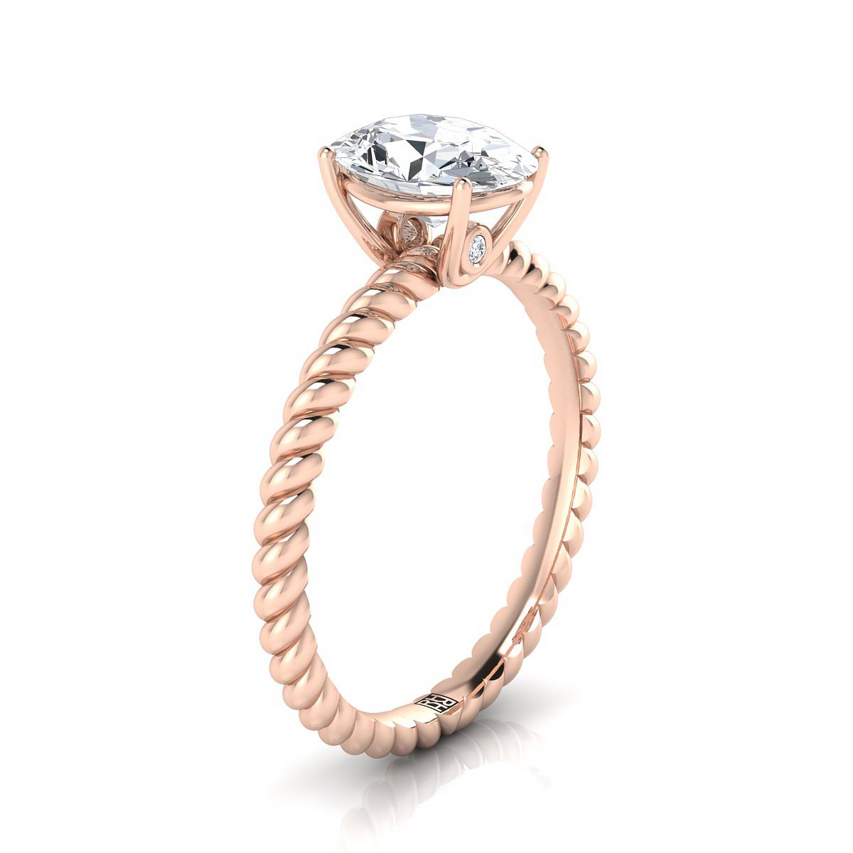 Twisted Rope Surprise Stone Solitaire Oval, in 14K Rose Gold, prong setting – side profile | RockHer