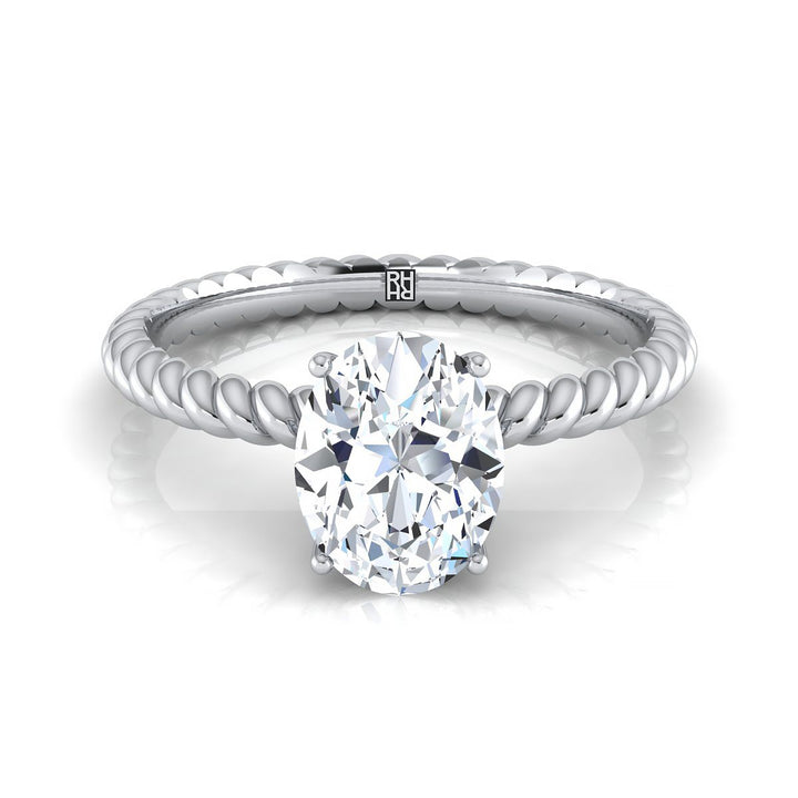 Charlie twisted rope surprise stone solitaire engagement ring in platinum with oval lab diamond — RockHer