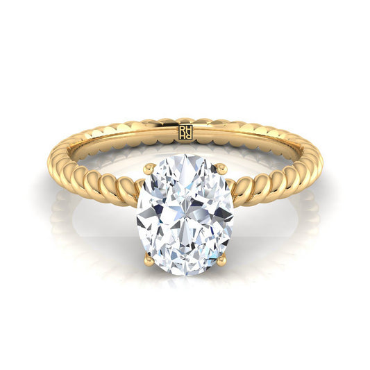14K Yellow Gold Oval Diamond Twisted Rope Solitaire With Surprise Stone Engagement Ring