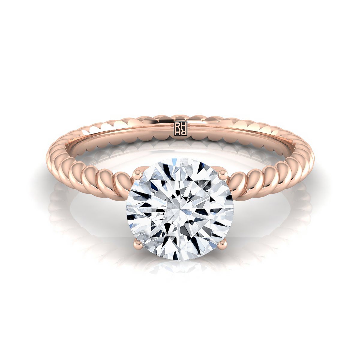 Round Brilliant, Twisted Rope Surprise Stone Solitaire, in 14K Rose Gold, prong setting | RockHer
