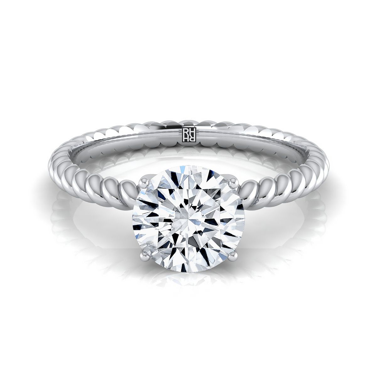 Round Brilliant, Twisted Rope Surprise Stone Solitaire, in Platinum – view 8 | RockHer