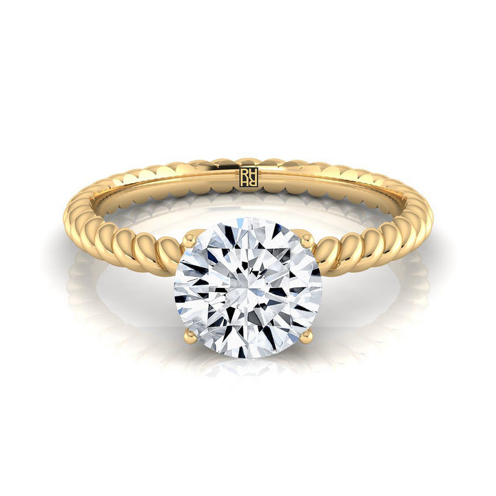 Round Brilliant, Twisted Rope Surprise Stone Solitaire, in 18K Yellow Gold – view 8 | RockHer