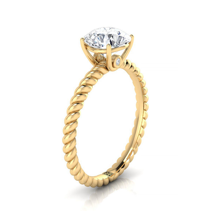 Round Brilliant, Twisted Rope Surprise Stone Solitaire, in 18K Yellow Gold – view 9 | RockHer