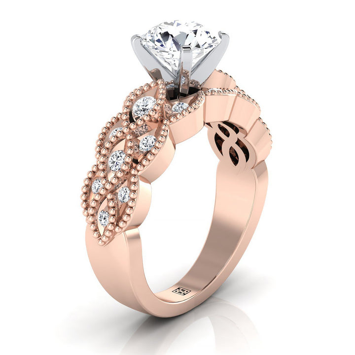 Round Brilliant, Antique Beaded Scalloped Twist Solitaire, in 14K Rose Gold, pave setting – view 9 | RockHer