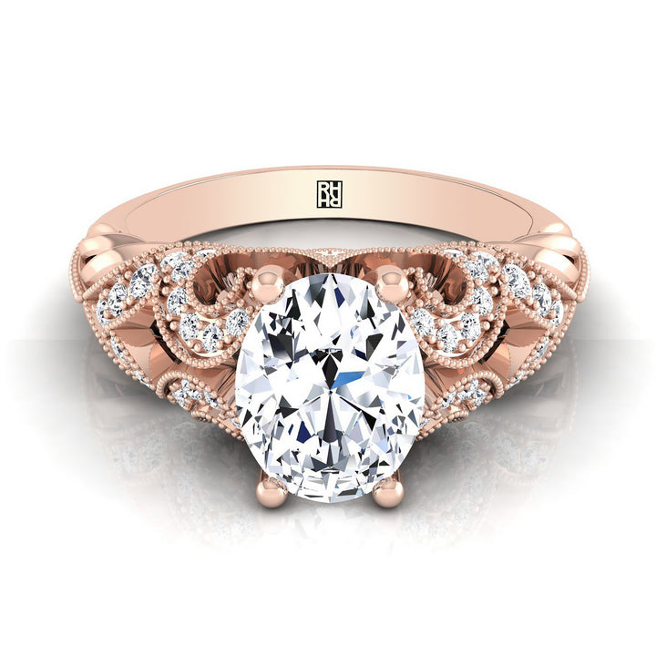 ตัวเรือนแหวนหมั้นเพชร Wren ทรงรี ฝังปาเว่ ทองคำชมพู 14K จาก RockHer