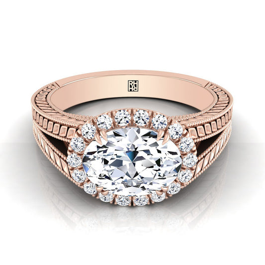 Vintage Wheat Engraved Halo Oval, in 14K Rose Gold | RockHer