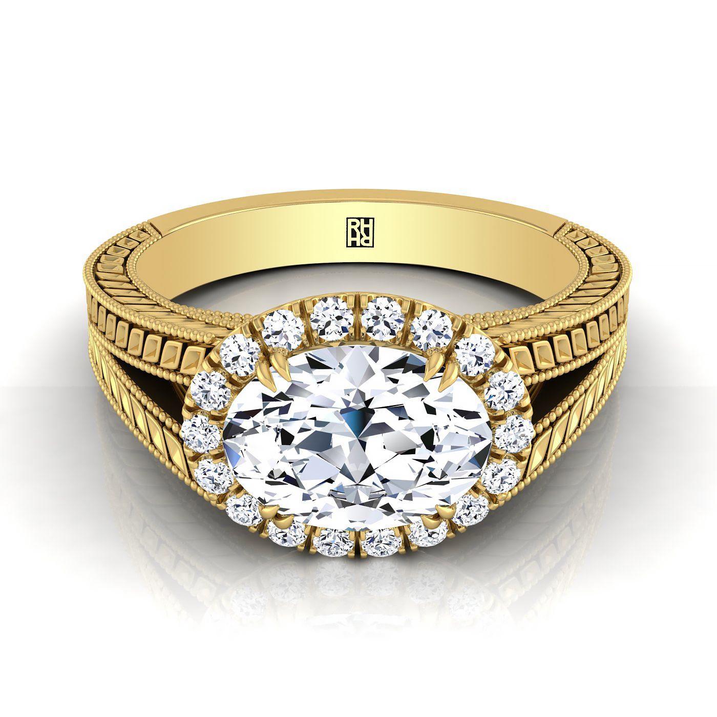 Vintage Wheat Engraved Halo Oval, in 18K Yellow Gold | RockHer