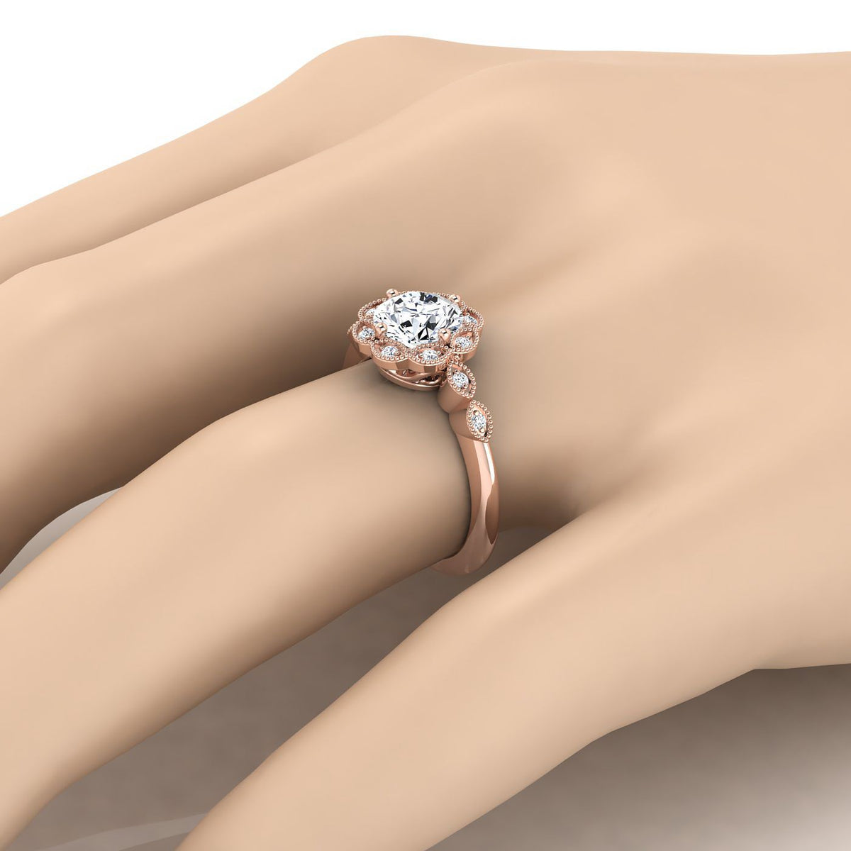 ตัวเรือนแหวนหมั้นเพชร Linda ทรงกลม ฝังปาเว่ ทองคำชมพู 14K จาก RockHer
