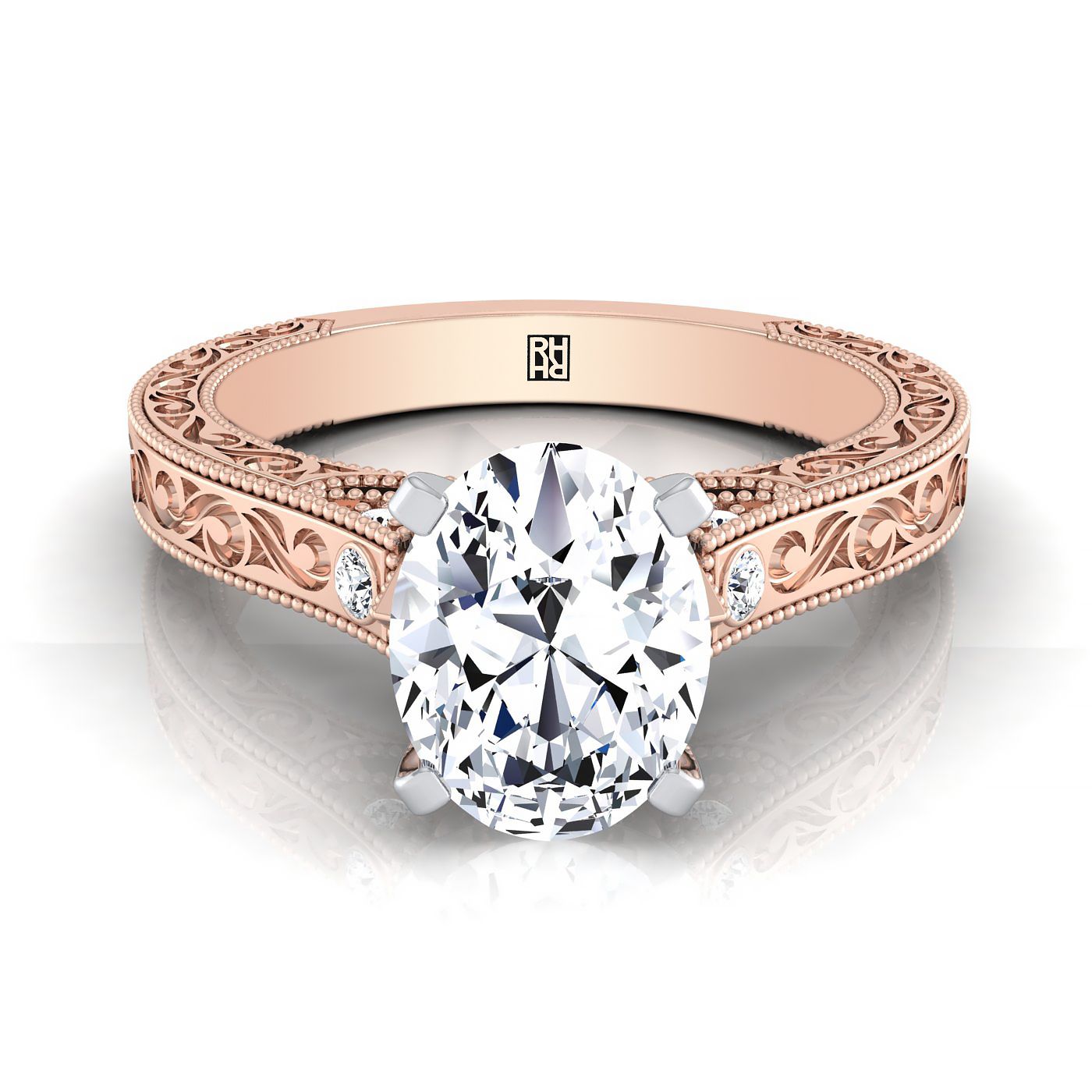 Antique Hand-Engraved Solitaire Oval, in 14K Rose Gold | RockHer