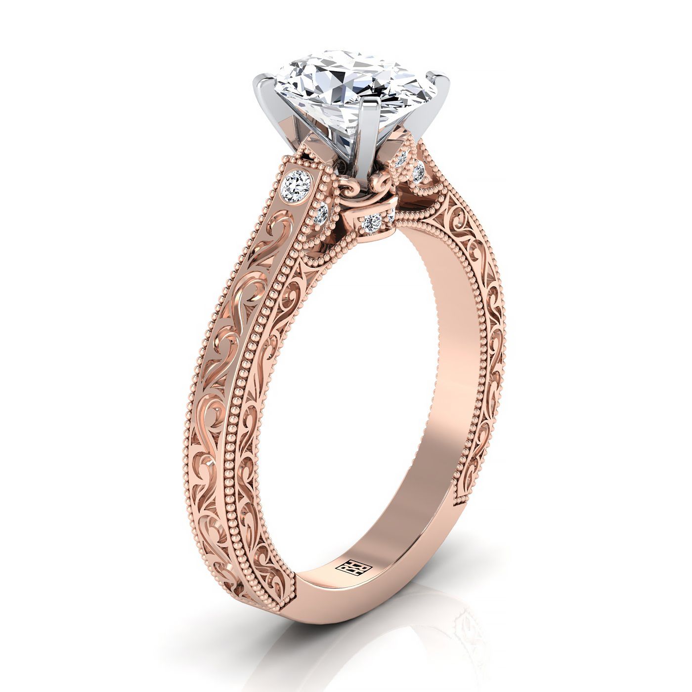 Antique Hand-Engraved Solitaire Oval, in 14K Rose Gold – side profile | RockHer