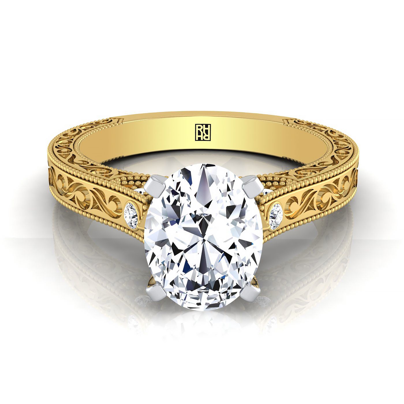 Antique Hand-Engraved Solitaire Oval, in 18K Yellow Gold | RockHer
