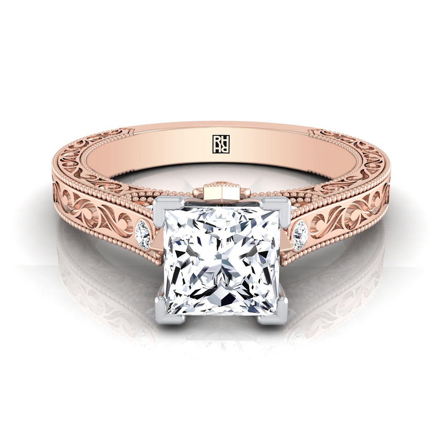 Antique Hand-Engraved Solitaire Princess, in 14K Rose Gold | RockHer