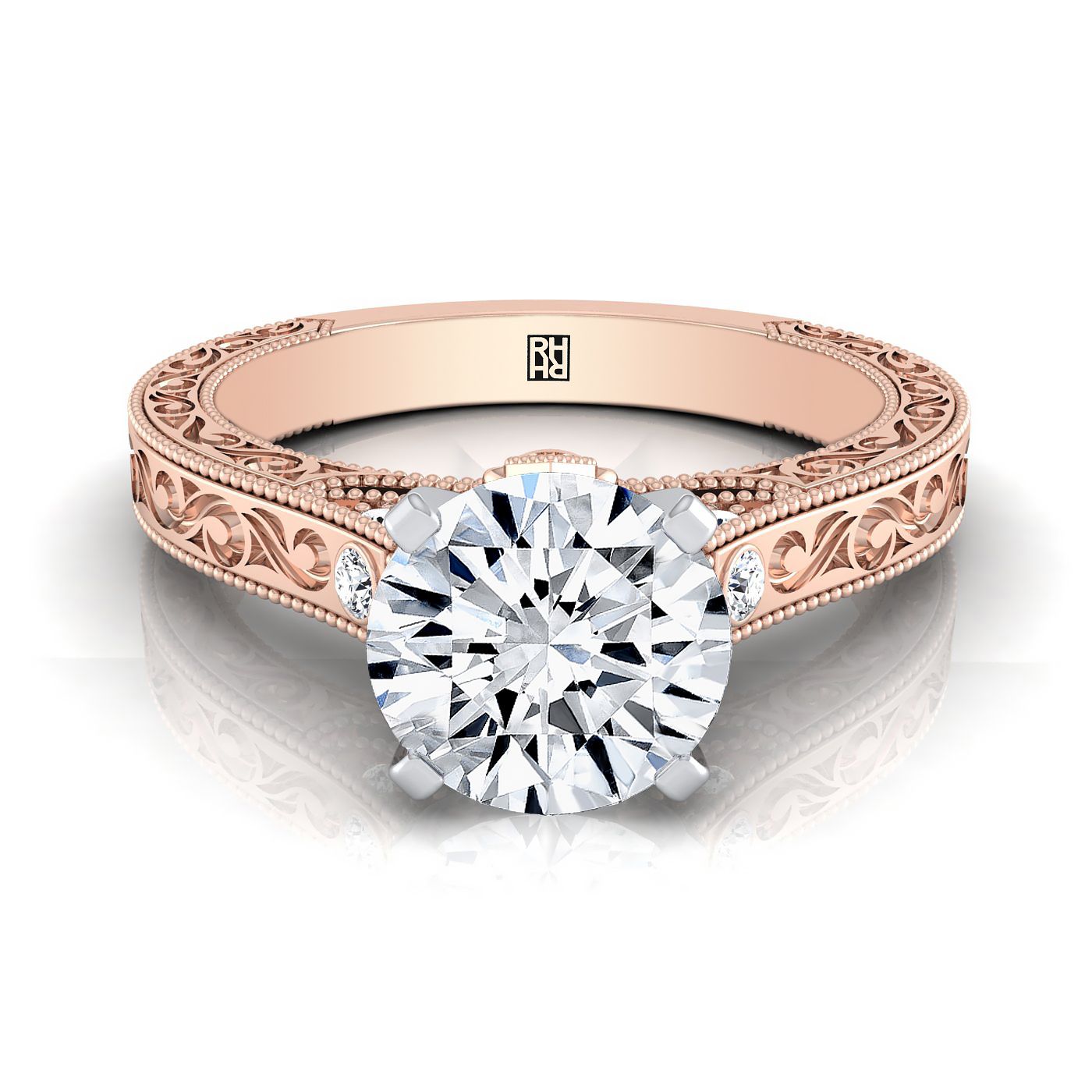 Round Brilliant, Antique Hand-Engraved Solitaire, in 14K Rose Gold | RockHer
