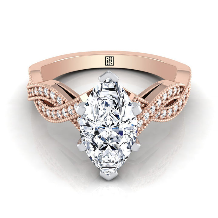 ตัวเรือนแหวนหมั้นเพชร Molly ทรงมาคี ฝังปาเว่ ทองคำชมพู 14K จาก RockHer