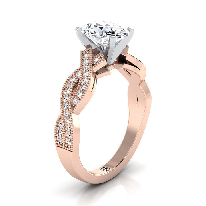 แหวนหมั้นเพชรฮาโลแบบไข่บิดเก่าเม็ดเปิดทองกุหลาบ 14K - 1/5 กะรัตรวม