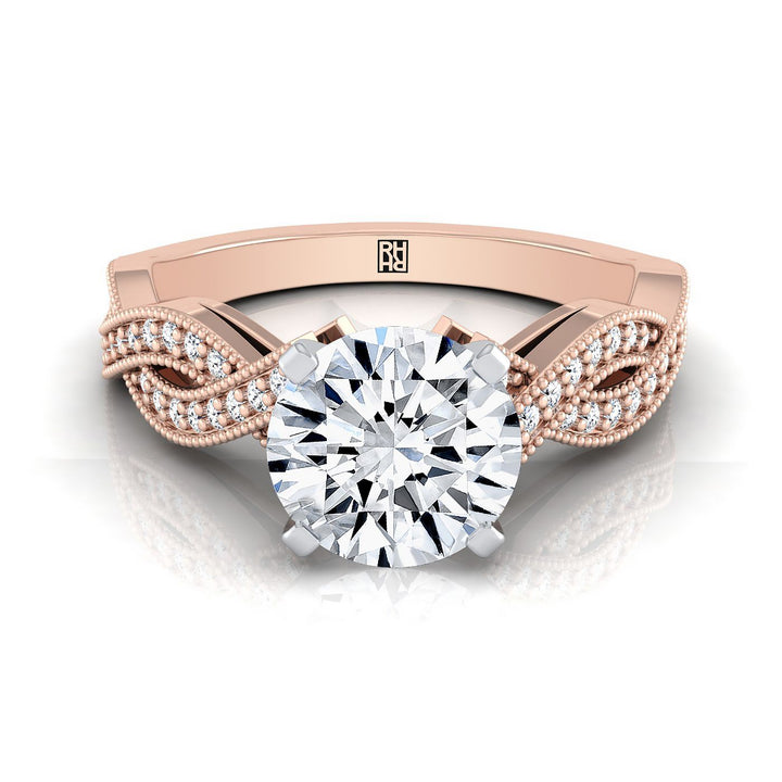 ตัวเรือนแหวนหมั้นเพชร Molly ทรงกลม ฝังปาเว่ ทองคำชมพู 14K จาก RockHer