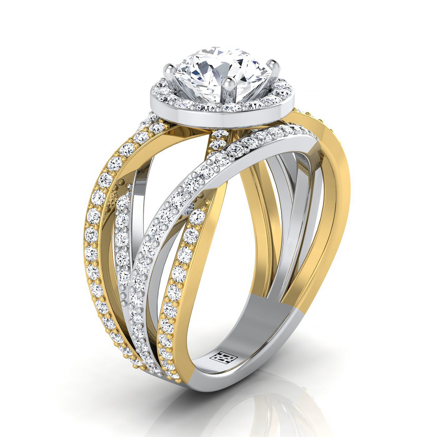 14K White Gold Round Brilliant Unique Open Intertwined Diamond Pave Row Engagement Ring -1ctw