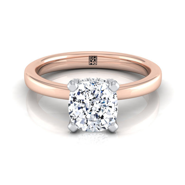 Hidden Pavé Basket Crown Solitaire Cushion, in 14K Rose Gold, prong setting – view 8 | RockHer
